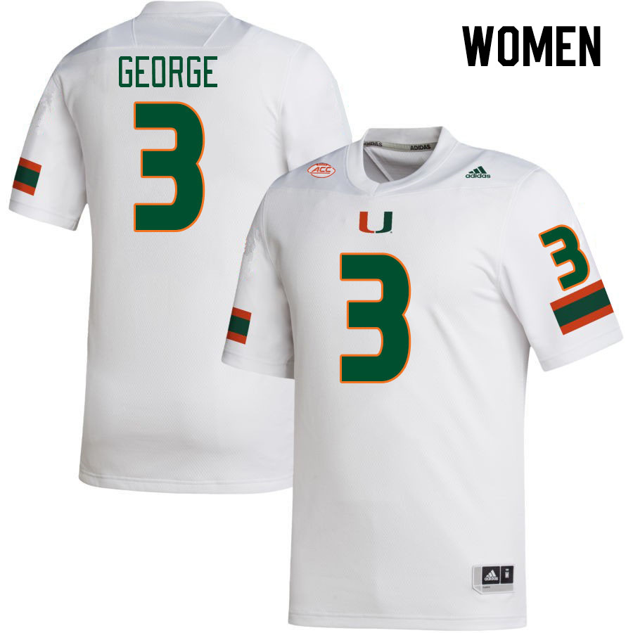 Women #3 Jacolby George Miami Hurricanes College Football Jerseys Stitched Sale-White - Click Image to Close